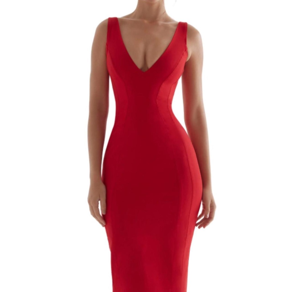 House Of Cb Vivid Red Midi Dress